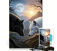 Rompecabezas de 1000 Piezas con Lobos Mirando fijamente para Adultos Diversión,Corte de precisión,Bordes Lisos Actividad Absorbente para Noches tranquilas (38x26cm)
