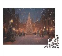 Rompecabezas de 1000 Piezas con Luces navideñas en la Calle: Árbol Iluminado en una Calle Nevada. para Adultos a Partir de 12 años. Juego Educativo. Decoración del hogar. Difícil. 70x50cm.