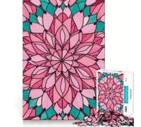 Rompecabezas de 1000 Piezas con Mandala Floral de vidrieras en Rosa y Turquesa para Adolescentes Juguete de lógica Fuerte para Relajarse Bordes definidos Sorpresa de cumpleaños 38x52cm