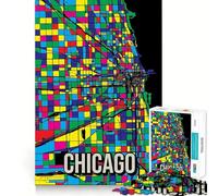 Rompecabezas de 1000 Piezas con Mapa Colorido de la Ciudad de Chicago Arte de Corte preciso Juego de lógica y Pensamiento Tiempo de Juego Tranquilo Actividad de cumpleaños (38x26cm)