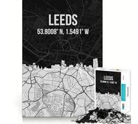 Rompecabezas de 1000 Piezas con Mapa de la Ciudad de Leeds,Reino Unido,Silueta Urbana,Corte preciso,Juguete para desarrollar la Capacidad cognitiva,Ideal para el Tiempo Libre,Regalo o para Relajarse
