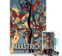 Rompecabezas de 1000 Piezas con Mapa de la Ciudad de Maastricht,Arte de los Países Bajos,Ajuste, Arte,Habilidad Creativa,Juguete,Tiempo de Descanso,Juego,decoración navideña (38x26cm)