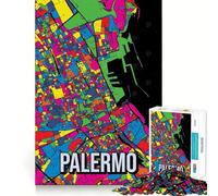 Rompecabezas de 1000 Piezas con Mapa de la Ciudad de Palermo Juego de construcción Limpio Regalo Ideal para Relajarse y Disfrutar de la Navidad Decoración navideña (50x75cm)