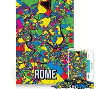 Rompecabezas de 1000 Piezas con Mapa de la Ciudad de Roma,Estilo Pop Art,Ajuste, Juego,Entrenamiento de concentración,diversión,Tiempo de Juego Relajante, Ocio (38x26cm)