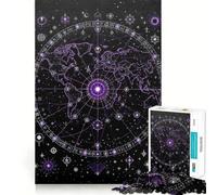 Rompecabezas de 1000 Piezas con Mapa del Mundo y símbolos celestes para Adultos Piensa,Entrena y Juega Cierre Seguro,sin Piezas Sueltas aliviar el estrés (38x52cm)