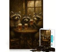 Rompecabezas de 1000 Piezas con mapaches Bebiendo Cerveza en una Mesa para Adolescentes Juguete para ejercitar la Mente Juego de Mesa en Grupo Arte para armar Regalo clásico (38x52cm)