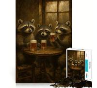 Rompecabezas de 1000 Piezas con mapaches Bebiendo Cerveza en una Mesa para Adultos Juguete de lógica Mental Tiempo de relajación Corte Firme (50x75cm)
