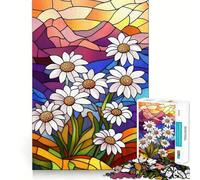 Rompecabezas de 1000 Piezas con Margaritas de vidrieras, Bordes, Juego cognitivo Divertido, Juego Lento, Divertido, decoración navideña (50x75cm)