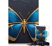 Rompecabezas de 1000 Piezas con Mariposa Azul y Dorada sobre Fondo Oscuro Ideal para divertirte,estimular la Mente,Jugar tranquilamente 38x52cm