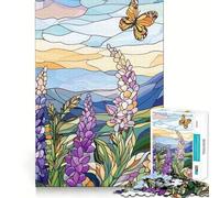 Rompecabezas de 1000 Piezas con Mariposa de vitral y Flores, Corte Impecable, Divertido, lógico, Juguete, Juego Libre, Actividad de cumpleaños (38x26cm)