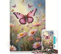 Rompecabezas de 1000 Piezas con Mariposa Rosa en un Campo para Adolescentes Rompecabezas fácil de armar Ocio Impecable Regalo Ideal para Navidad (50x75cm)