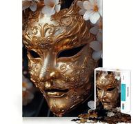 Rompecabezas de 1000 Piezas con máscara Dorada ornamentada y Flores Blancas para Adolescentes Juego Inteligente de Rompecabezas Tiempo de Aprendizaje Imagen para armar Un Regalo Encantador (50x75cm)