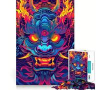 Rompecabezas de 1000 Piezas con máscara Yokai Japonesa de neón para Adultos Juguete de lógica Fina, silencioso y Divertido Bordes limpios Regalo Memorable (38x26cm)