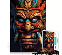 Rompecabezas de 1000 Piezas con máscaras Tiki de tribus indígenas para Adolescentes, Sharp Logic Sharp Edge, Actividad Familiar, (38x26cm)