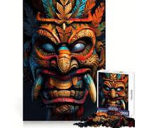 Rompecabezas de 1000 Piezas con máscaras Tiki de tribus indígenas para Adolescentes, Sharp Logic Sharp Edge, Actividad Familiar, (38x26cm)