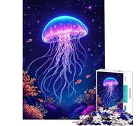 Rompecabezas de 1000 Piezas con Medusas de neón bioluminiscentes en un Arrecife de Coral del océano cósmico Ayuda a ejercitar el Cerebro Decoración para el hogar Juego Familiar para Mayores Juego