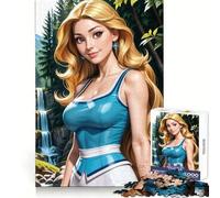 Rompecabezas de 1000 Piezas con Mujer Rubia Vestida de Azul para Adolescentes Actividad Relajante para el Bienestar Cerebral Cierre Perfecto Regalo Encantador (50x75cm)