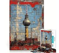 Rompecabezas de 1000 Piezas con Mural de la Torre de TV de Berlín,Bordes, Juego Inteligente,desafío Divertido,Juego Lento,diversión,Regalo de cumpleaños (38x26cm)