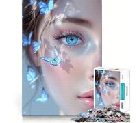 Rompecabezas de 1000 Piezas con Ojos Azules y Mariposas,Corte Impecable,Divertido y Estimulante para la Mente,Ideal para el Tiempo Libre 38x52cm