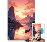 Rompecabezas de 1000 Piezas con Paisaje asiático Sereno al Atardecer para Adultos Mejora la Memoria y Alivia la ansiedad Decoración de Pared con Bordes Afilados (38x52cm)