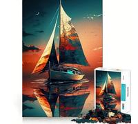 Rompecabezas de 1000 Piezas con Paisaje de Atardecer en velero para Adolescentes, Juguete de lógica Resistente, Tiempo Sereno, Borde Transparente, Regalo Creativo (38x26cm)