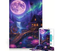 Rompecabezas de 1000 Piezas con Paisaje de cabaña iluminada por la Luna púrpura para Adolescentes Ideal para estimular la Memoria Reducir el estrés y Crear un Rompecabezas de Corte Suave Regalo