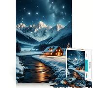 Rompecabezas de 1000 Piezas con Paisaje de cabaña Invernal para Adultos Juego de concentración Mental, Corte láser Actividad Nocturna Divertida para Toda la Familia (38x52cm)