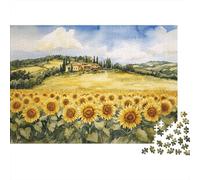 Rompecabezas de 1000 Piezas con Paisaje de Campo de Girasoles. Vista campestre Toscana de Girasoles. Juego Educativo para Adultos. Decoración del hogar. Difícil. Regalo de cumpleaños. 52 x 38 cm