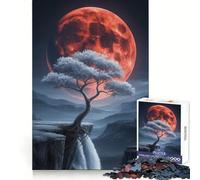 Rompecabezas de 1000 Piezas con Paisaje de Cascada, árbol y Luna de Sangre Desarrolla tu Capacidad Mental, es un pasatiempo Divertido y un Regalo Ideal para cumpleaños (50x75cm)