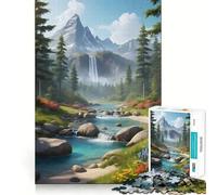 Rompecabezas de 1000 Piezas con Paisaje de Cascada de montaña para Adultos y Adolescentes Juguete de lógica Clara Tiempo de relajación Corte Artículo de Santa Claus (38x26cm)