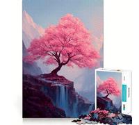 Rompecabezas de 1000 Piezas con Paisaje de Cascada y árbol en Flor Rosa para Adultos Juguete Inteligente y Divertido Bordes Suaves Regalo Ideal para Festivales (38x26cm)