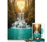Rompecabezas de 1000 Piezas con Paisaje de Cascada y Bosque Iluminado por la Luna Juguete de construcción Focus Building Ensamblaje Firme y Seguro Juguete de Entretenimiento para Interiores (38x26cm)