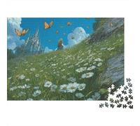 Rompecabezas de 1000 Piezas con Paisaje de Castillo de fantasía, Campo de Margaritas, Cielo Lunar, Arte para Adultos a Partir de 12 años. Juego Educativo. Hermoso desafío Decorativo.70x50cm.