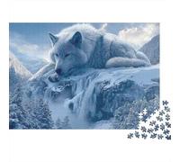 Rompecabezas de 1000 Piezas con Paisaje de Lobo nevado: Lobo ártico durmiendo. Juegos educativos para Adultos. Decoración del hogar. Desafío de Alta dificultad. Regalos de cumpleaños. 52 x 38 cm
