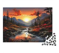 Rompecabezas de 1000 Piezas con Paisaje de montaña al Atardecer, Arroyo de montaña y Resplandor del Atardecer para Adultos. Juegos educativos. Hermosa decoración. Difícil. Regalo 52 x 38 cm