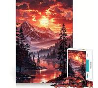 Rompecabezas de 1000 Piezas con Paisaje de montaña al Atardecer y cabaña para Adolescentes Ideal para Fortalecer la Memoria hogar y el Ocio Bordes limpios Un Regalo entrañable