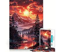 Rompecabezas de 1000 Piezas con Paisaje de montaña al Atardecer y cabaña para Adolescentes Ideal para desarrollar la Memoria, armar sin estrés y Regalar con cariño (50x75cm)