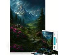 Rompecabezas de 1000 Piezas con Paisaje de montaña, Flores y Sendero para Adultos y Adolescentes Un Rompecabezas Mental Que Ayuda a aliviar el estrés Un Regalo Original y Divertido (38x26cm)