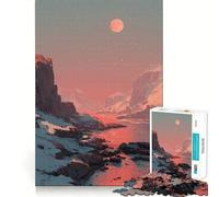 Rompecabezas de 1000 Piezas con Paisaje de montaña Nevada y Luna roja para Adultos Juguete Inteligente para Toda la Familia Pieza de Arte de Corte preciso (38x26cm)