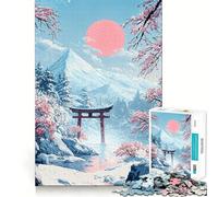 Rompecabezas de 1000 Piezas con Paisaje de montaña Nevada y Puerta Torii para Adultos Fortalece la Memoria Divertido y Casual Bordes limpios Regalo clásico (38x26cm)