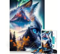 Rompecabezas de 1000 Piezas con Paisaje de montaña y Gatos,Bordes, Juego cognitivo Divertido,Juego Lento,Divertido,decoración navideña (38x52cm)