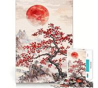 Rompecabezas de 1000 Piezas con Paisaje de montaña y Luna roja para Adultos Juego Mental para el hogar Bordes limpios Un Regalo Encantador (38x26cm)