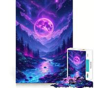 Rompecabezas de 1000 Piezas con Paisaje de montaña y río Iluminado por la Luna de neón para Adolescentes Juguete para ejercitar la Mente, Juego Relajante, Arte para armar, Regalo Festivo (38x26cm)