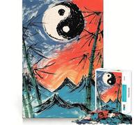 Rompecabezas de 1000 Piezas con Paisaje de montaña Yin Yang para Adultos Ejercicio Mental Corte de precisión Bordes Lisos Actividad Relajante para Grupos en Interiores (38x52cm)