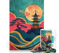 Rompecabezas de 1000 Piezas con Paisaje de Pagoda Japonesa en Tonos Rosa y Turquesa para Adultos Ideal para Fortalecer la Memoria Disfrutar de Momentos cálidos y con Bordes limpios