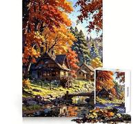 Rompecabezas de 1000 Piezas con Paisaje de Pueblo otoñal y río para adolescentesPiensa Que tu Tiempo de Entrenamiento está Bien empleadoBordes definidosRegalo Festivo (38x26cm)