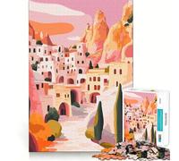 Rompecabezas de 1000 Piezas con Paisaje de Pueblo Turco, ilustración artística Minimalista, Bordes Finos, diseño Artesanal, Juego para ejercitar la Mente, Juego Relajante, (38x52cm)