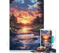 Rompecabezas de 1000 Piezas con Paisaje de río al Atardecer para Adultos Rompecabezas de Memoria Disfrute del Montaje Lento de la Imagen Regalo Creativo 38x52cm