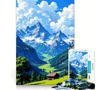 Rompecabezas de 1000 Piezas con Paisaje de Valle de montaña y cabaña para Adultos Juguete de lógica Resistente, Divertido y Relajante Bordes definidos Regalo Memorable (38x52cm)