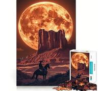 Rompecabezas de 1000 Piezas con Paisaje del Oeste Vaquero y Luna para Adultos Juego de Habilidad Mental Corte láser para un Ajuste Actividad gratificante para días lluviosos (50x75cm)
